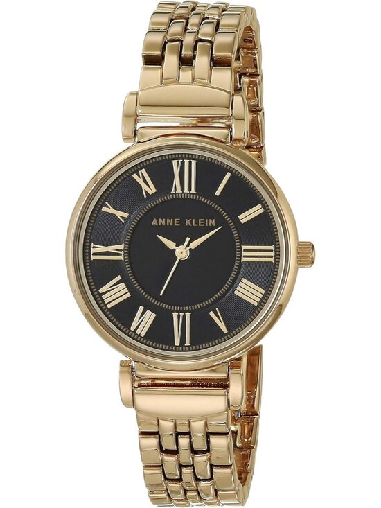 Anne Klein Womens Black Gold Analog Japanese Quartz Roman Numeral Bracelet Watch